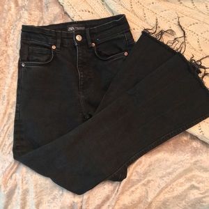 Zara black high waisted crop raw hem jeans